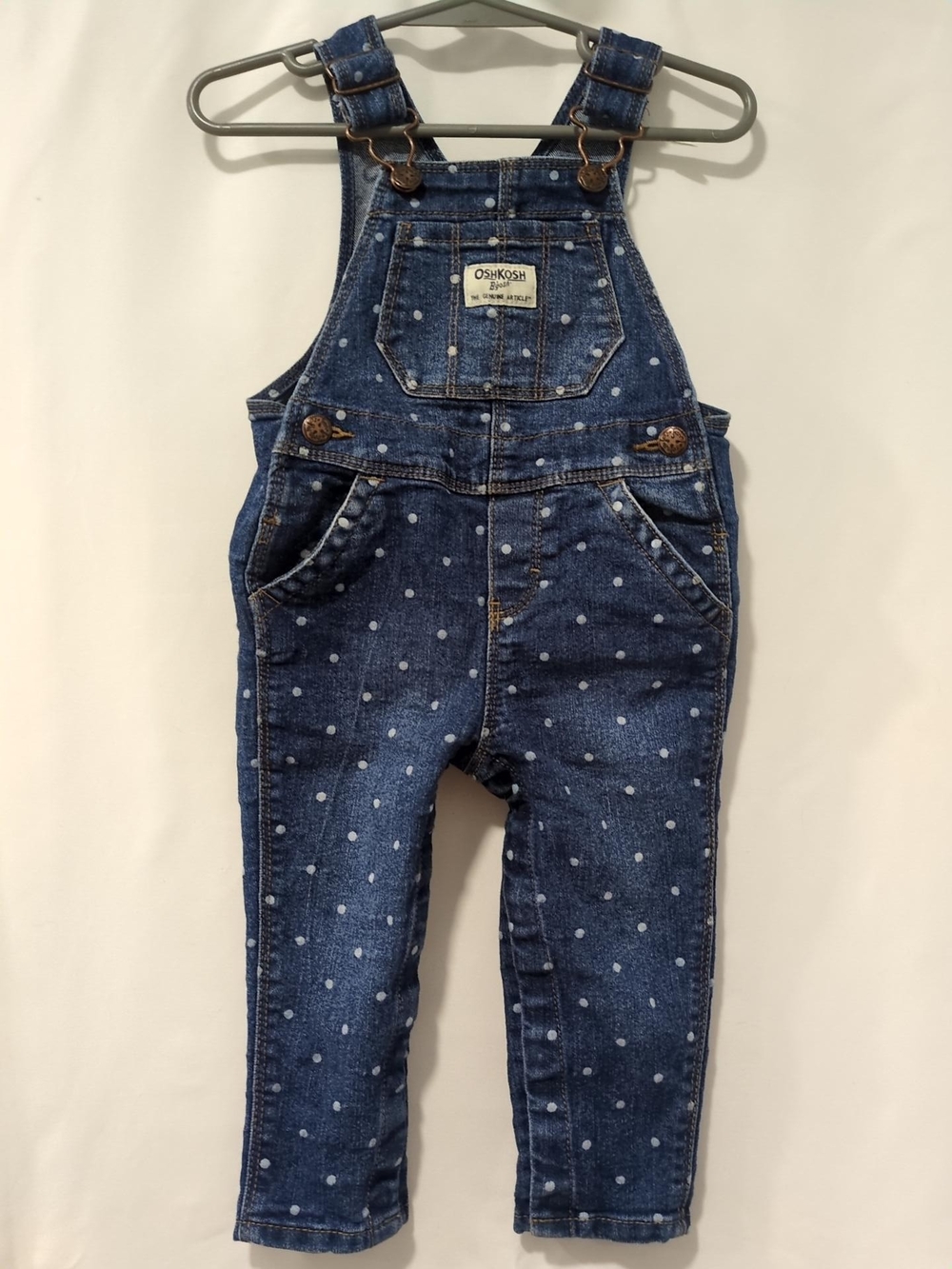 OshKosh B'gosh Girls 12M Polka Dot Denim Overalls Blue Vestbak